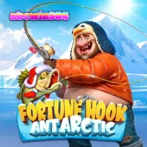 Tampilan layar permainan slot Fortune Hook Antarctic dengan tema kutub dan simbol ikan.
